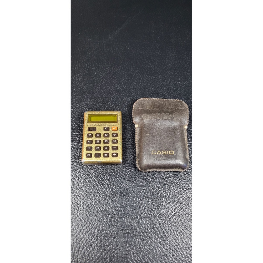 Rare Gold Casio Micro-Mini Electronic Calculator w/ Original Case Untested As is